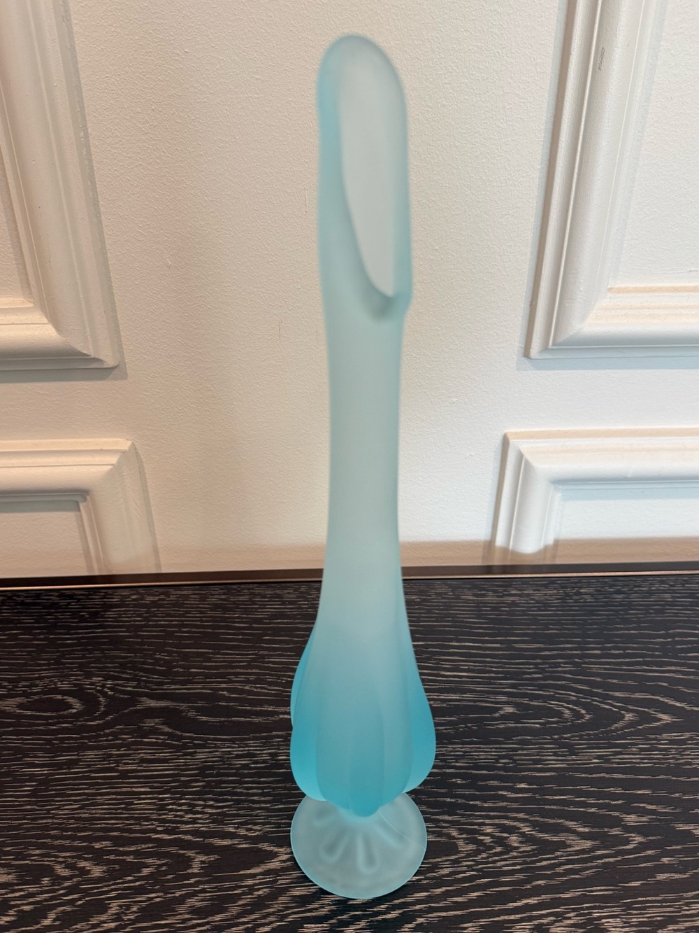 Viking Swung Glass Spring Blue Satin Frosted 6-Petal Vase 12.5 Inches Tall